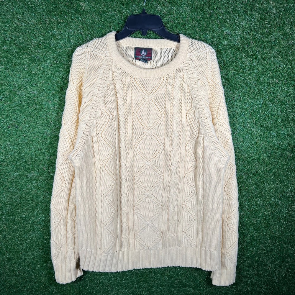 Vintage High Sierra Mervyns Cream Cable Knit Sweater Mens XL‎ Acrylic 90s Korea